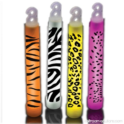 Supreme Glow Jungle Animal Stipes and Spots Patterned 6 Glow Sticks, Assorted